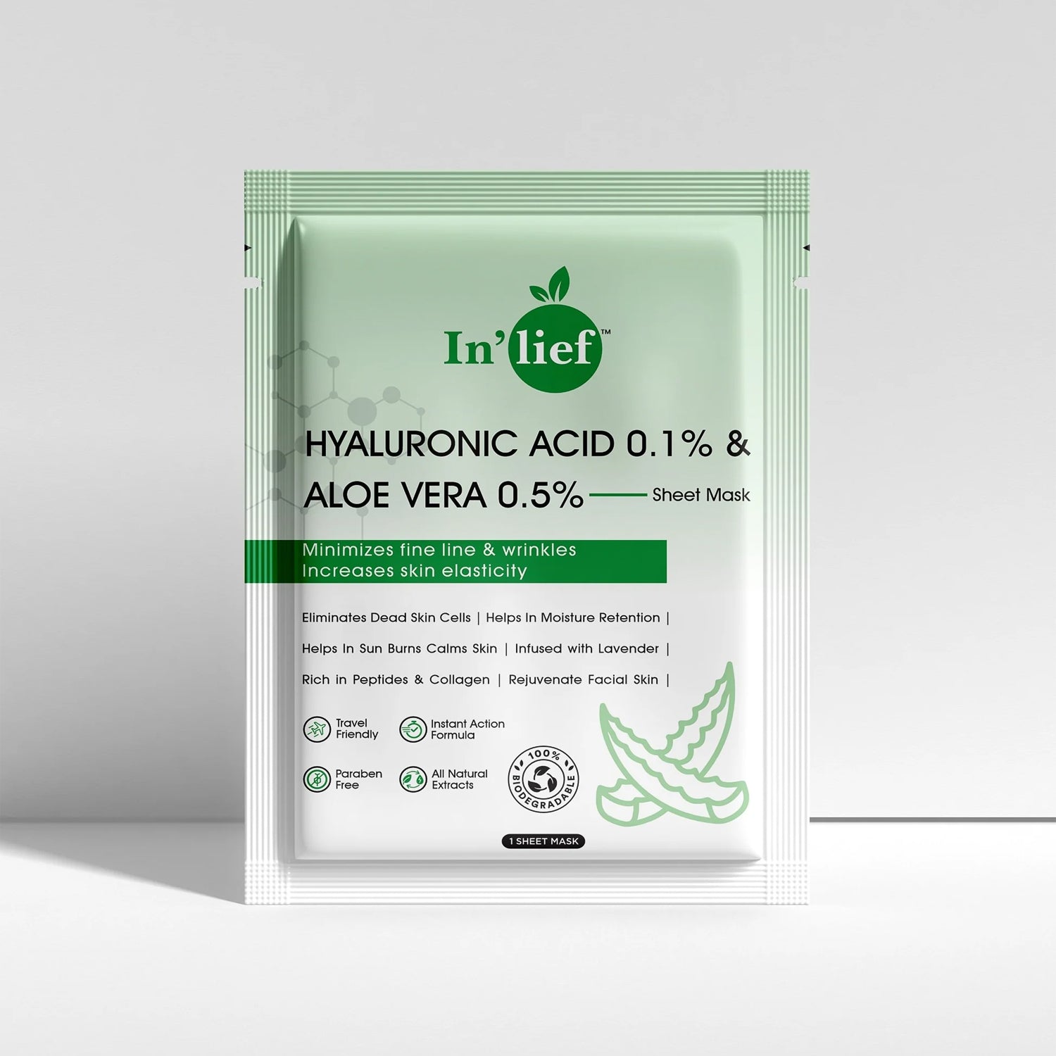 In’lief Hyaluronic Acid 0.1% & Aloe Vera 0.5% Hydrating Facial mask (1 Pc) In’lief Hyaluronic Acid 0.1% & Aloe Vera 0.5% Hydrating Facial mask (1 Pc)
